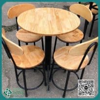 combo bộ bàn ghế cafe chân sắt mặt gỗ cao su 1 bàn 4 ghế
