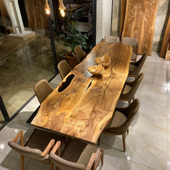 Bộ bàn ghế ăn lớn gỗ nguyên tấm