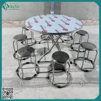Bộ bàn ăn tròn inox 6 ghế giá rẻ đường kính 1m2 cao 75cm mới 99% Bộ bàn ăn tròn inox 6 ghế giá rẻ đường kính 1m2 cao 75cm mới 99%